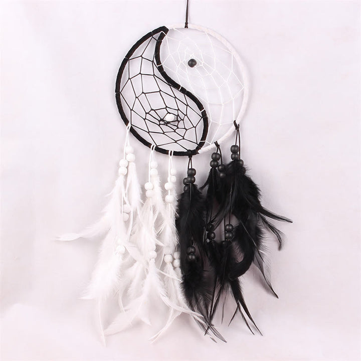 Atrapasueños Yin Yang, red circular con plumas, decoración de equilibrio