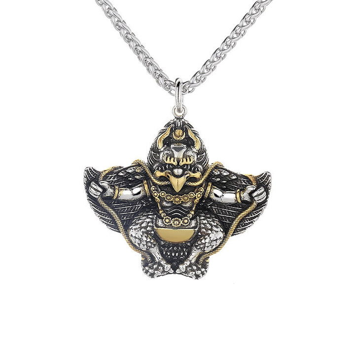 Colgante de collar de protección de cobre con pájaro Garuda del Tíbet y Buddha Stones