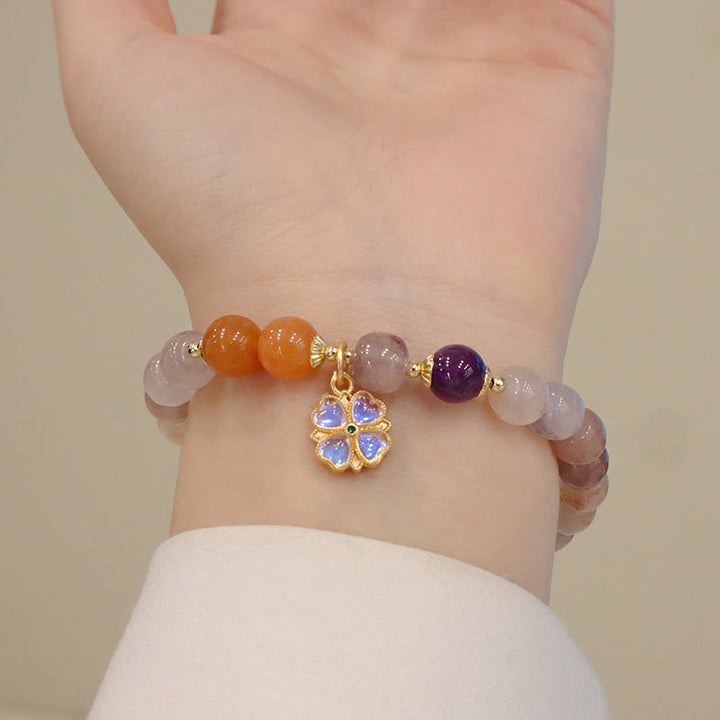 Pulsera de la riqueza del encanto del grano de la flor violeta del jade de la seda dorada púrpura natural de las Buddha Stones