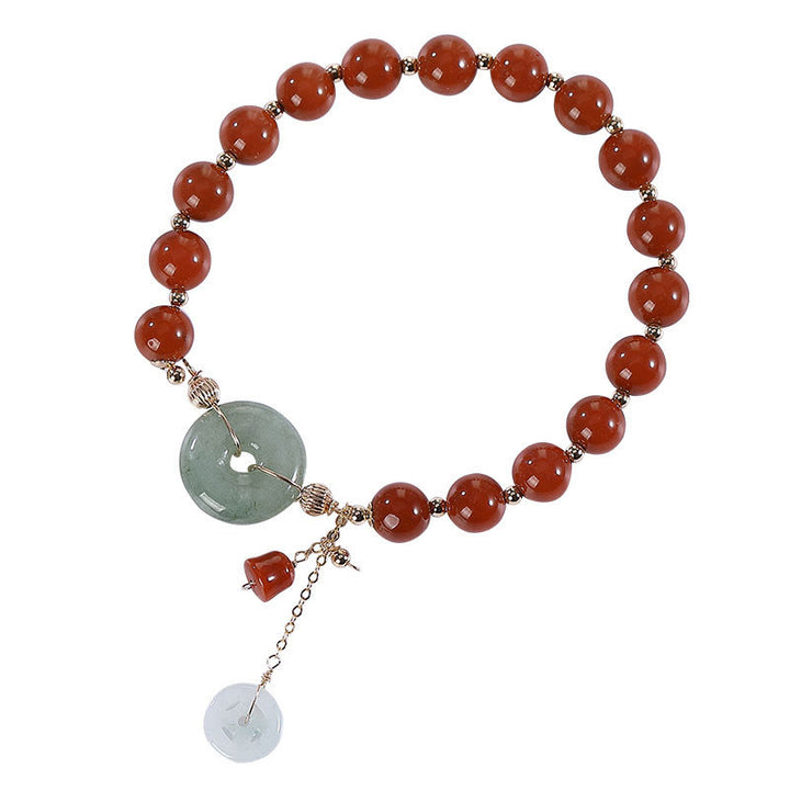 Pulsera de confianza con forma de calabaza y monedas de cobre con hebilla de paz y ágata roja de jade rellena de oro de 14 quilates con Buddha Stones