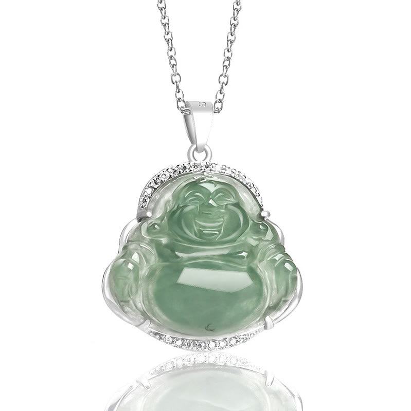 Buddha Stones de plata de ley 925, Buda sonriente, Jade Natural, collar de prosperidad y suerte, colgante de cadena - image 2