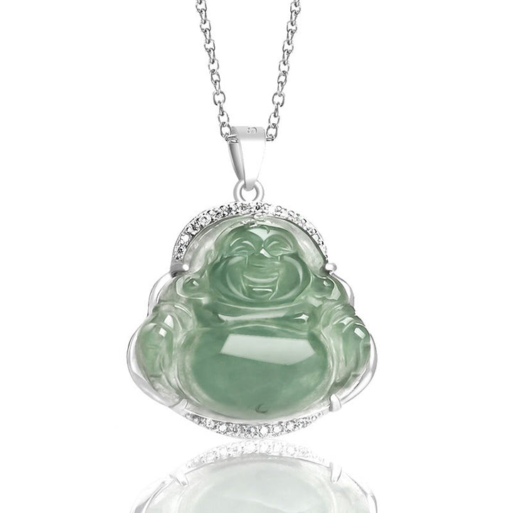 Buddha Stones de plata de ley 925, Buda sonriente, Jade Natural, collar de prosperidad y suerte, colgante de cadena - image 2