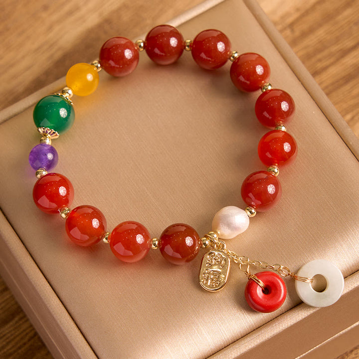 Pulsera de confianza con dije de hebilla de paz y ágata roja de jade con Buddha Stones