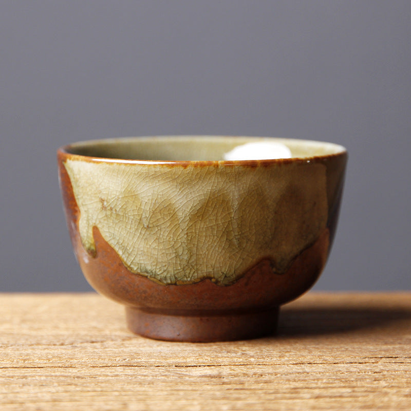 Buddha Stones Vintage marrón Beige horno cambio taza de té de cerámica Kung Fu taza de té tazón
