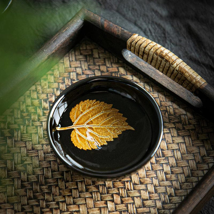 Buddha Stones, hoja de arce dorada, taza de té de cerámica china Jianzhan, tazón de taza de té Tenmoku Kung Fu