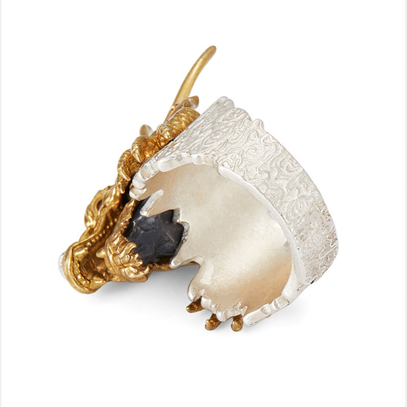 Colgante de anillo ajustable con protección de éxito de la suerte del dragón de plata de ley 925 con Buddha Stones