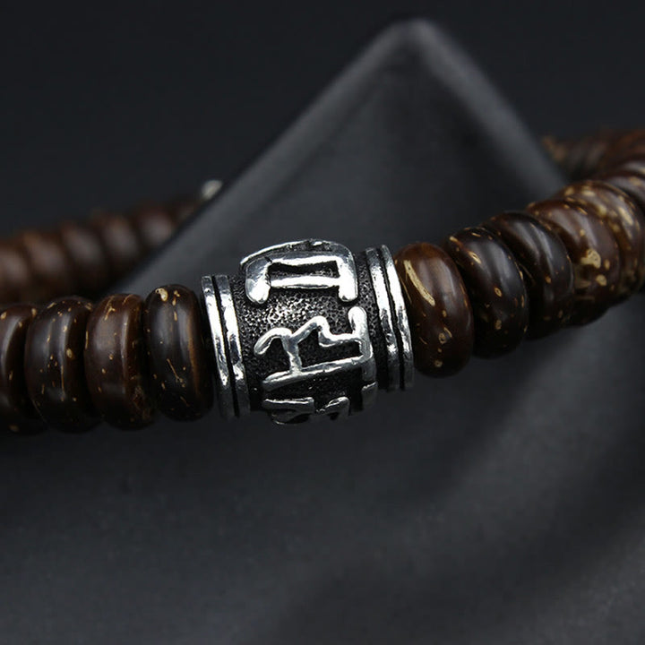 Pulsera positiva Om Mani Padme Hum de concha de coco tibetano natural con Buddha Stones