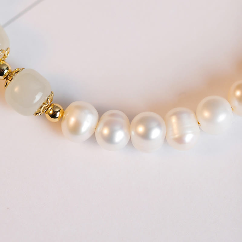 Pulsera de cadena de cuentas de sinceridad de jade blanco de jade cian hetiano de perlas naturales chapadas en oro de 14 quilates