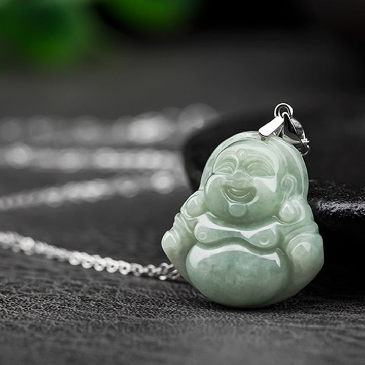 Collar con colgante de cadena de jade de Buda sonriente de plata de ley 925 con Buddha Stones - image 6