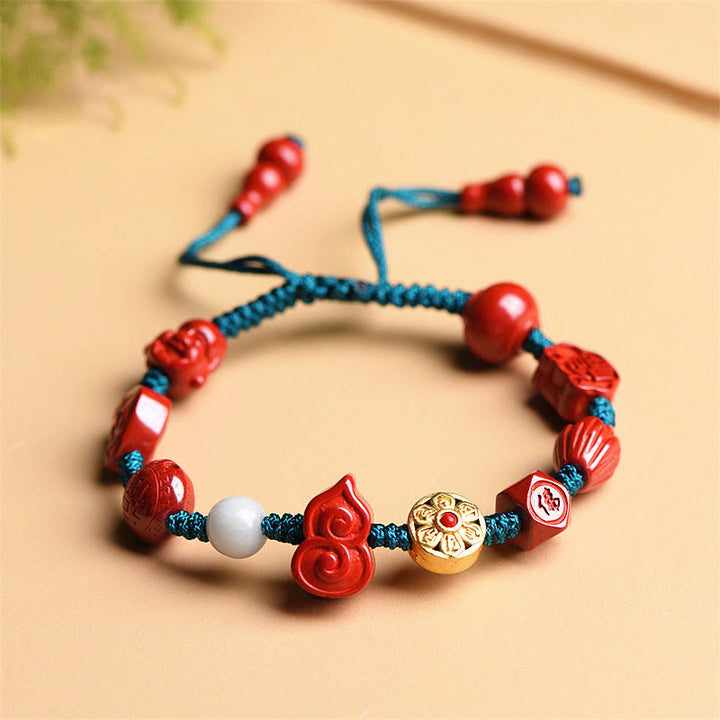 Pulsera de cuerda de bendición de Buda sonriente Om Mani Padme Hum de calabaza de cinabrio Natural