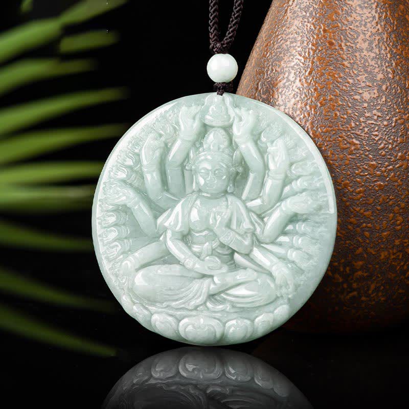 Colgante de collar de cadena con bendición de jade de Avalokitesvara Kwan Yin de mil manos - image 7