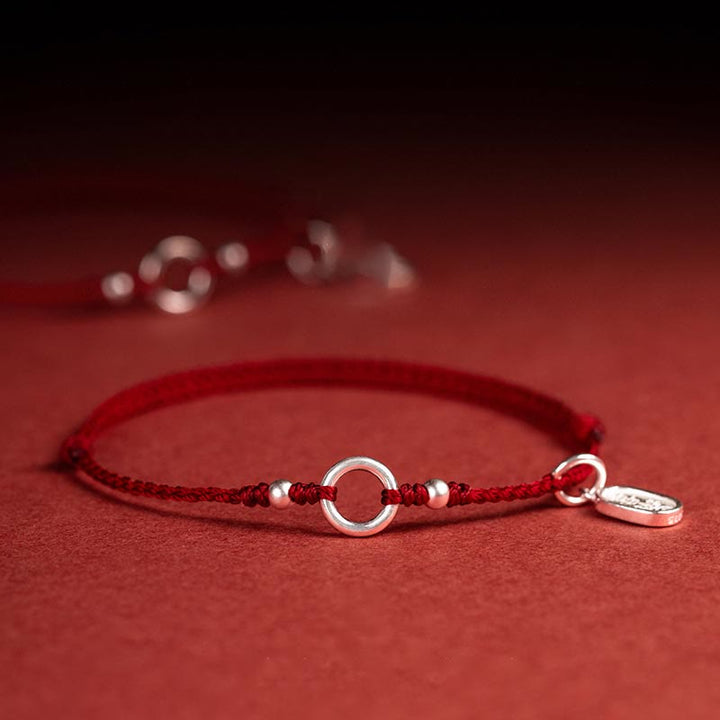 Pulsera de hilo rojo con hebilla de loto, paz, alegría, suerte, fortuna, plata de ley 925 , Buddha Stones