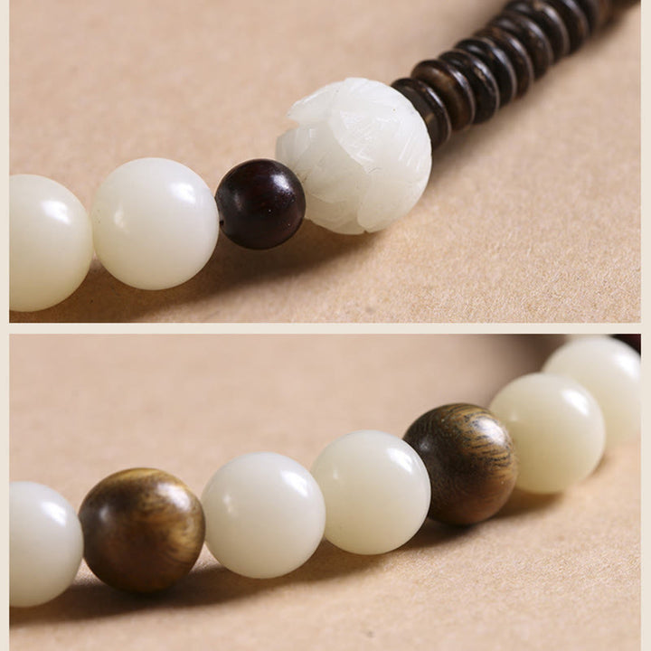 Pulsera de doble envoltura con hebilla de paz y loto de sándalo verde, semilla de Bodhi, Buddha Stones, armonía