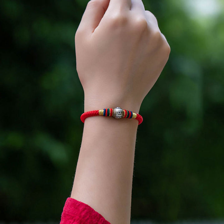 Pulsera trenzada con nudo de King Kong, hecha a mano, de Plata de Ley 925 con Buddha Stones , Om Mani Padme Hum, protección de la suerte, Tíbet