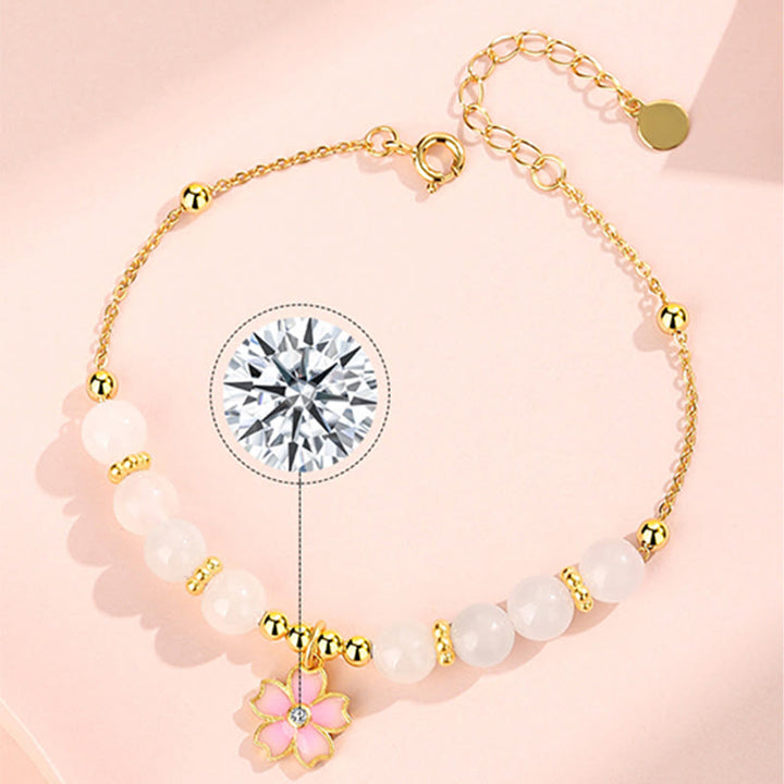 Pulsera de protección de flor de cerezo de jade blanco hetiano de plata de ley 925 con Buddha Stones