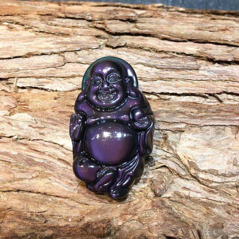 Colgante de collar de paz interior de Buda sonriente de obsidiana arcoíris natural - image 10