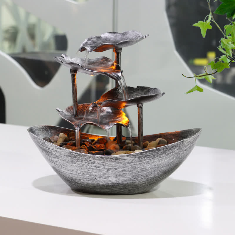 Fuente de cascada con forma de hoja de loto y Buddha Stones, adorno de mesa con luz LED, decoración para el hogar y la oficina. - image 1