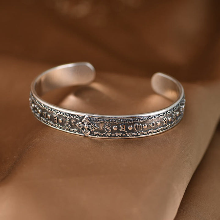 Pulsera de plata de ley 925 con Buddha Stones Om Mani Padme Hum doble Dorje grabado sabiduría