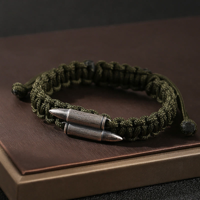 Pulsera de cuerda trenzada con diseño de bala de plata de ley 925 con Buddha Stones
