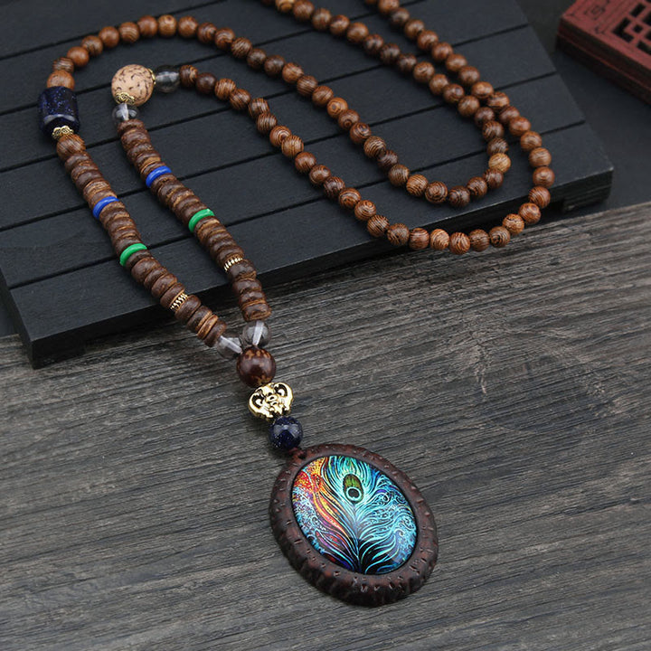 Colgante de collar de protección de elefante de ágata de semilla Bodhi de madera de wengué tibetano con Buddha Stones