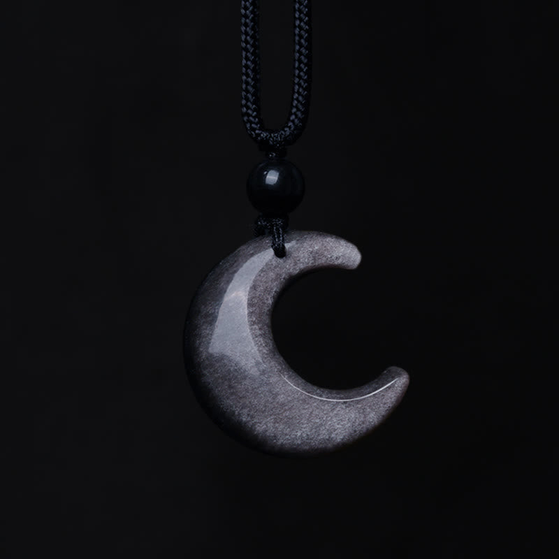 Colgante de collar de protección para pareja, colgante de cristal de selenita de obsidiana con brillo de plata Natural, Buddha Stones, luna creciente, Yin Yang - image 3