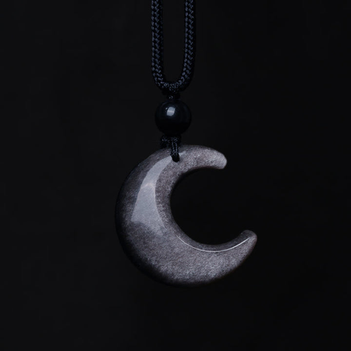 Colgante de collar de protección para pareja, colgante de cristal de selenita de obsidiana con brillo de plata Natural, Buddha Stones, luna creciente, Yin Yang - image 3