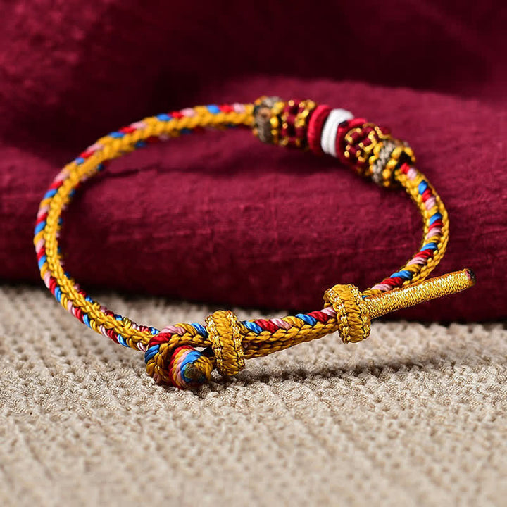 Pulsera de hilo trenzado de la suerte de color Dunhuang hecha a mano con Buddha Stones