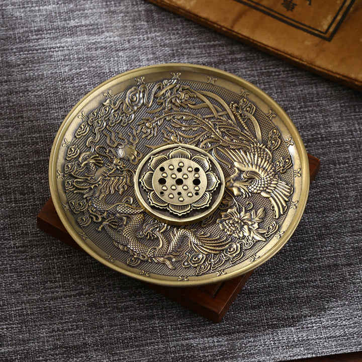 Buddha Stones, loto, dragón, Fénix, ocho símbolos propicios, soporte de varilla de incienso de aleación de Zinc, decoración quemadora de incienso curativo