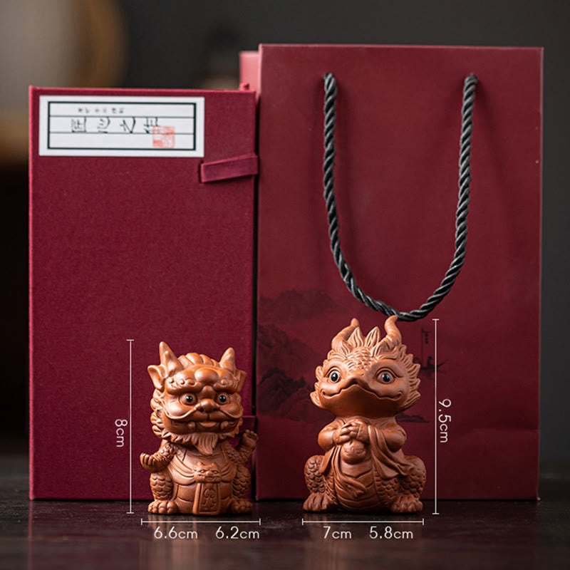 Buddha Stones, dragón de la suerte, riqueza, té, mascota, figura decorativa de arcilla púrpura, decoración - Rey Dragón + Chica Dragón (Par de figuras marrones y caja de regalo) - image 26