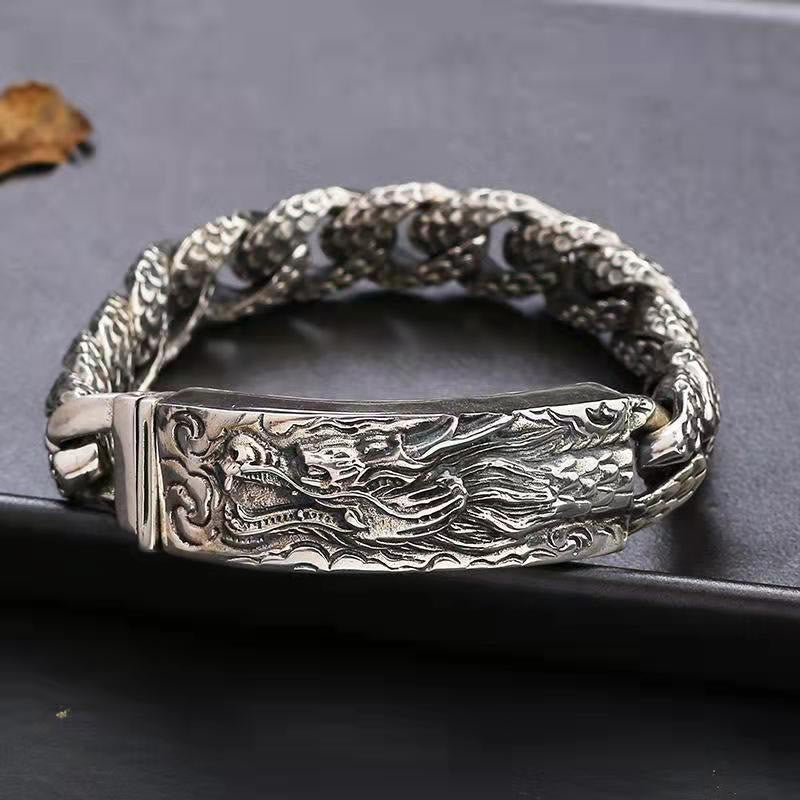 Pulsera de protección grabada con patrón de escala de dragón retro de Buddha Stones