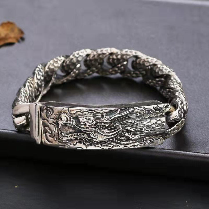 Pulsera de protección grabada con patrón de escala de dragón retro de Buddha Stones