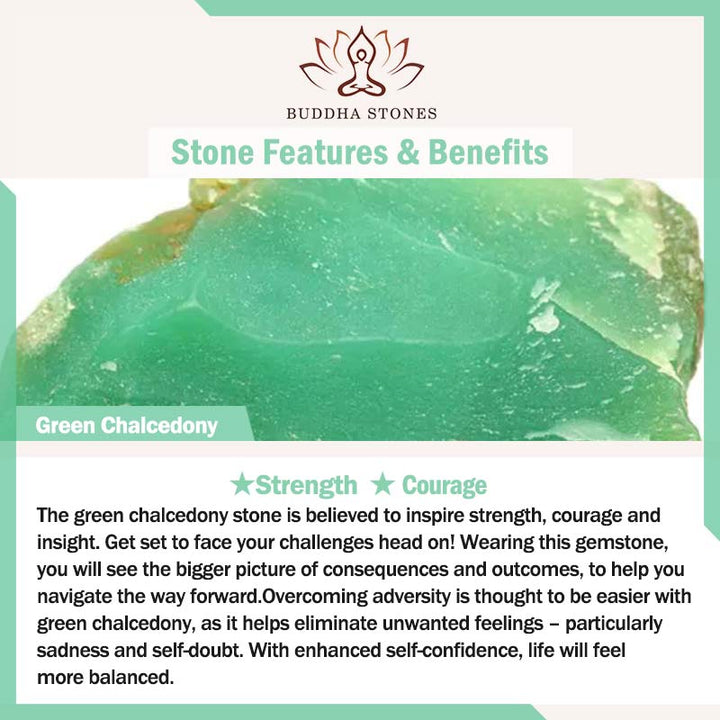 Colgante de collar de fuerza con diseño de hebilla de paz de Calcedonia verde con Buddha Stones