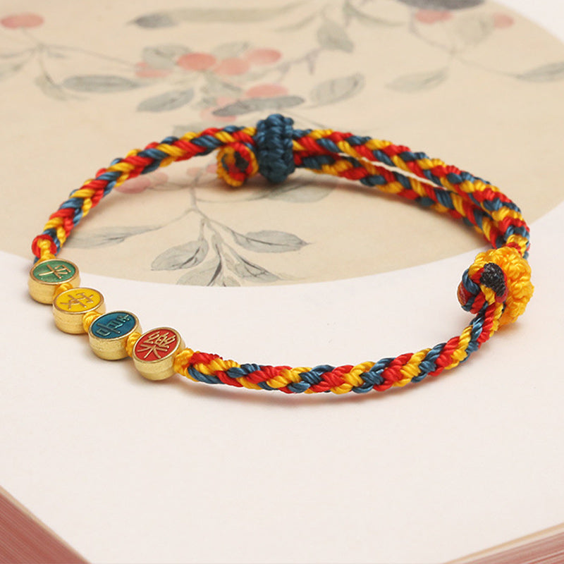 Pulsera de hilo trenzado de protección de paz y alegría con hilo de Color Dunhuang hecho a mano con Buddha Stones