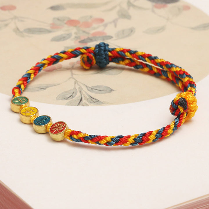 Pulsera de hilo trenzado de protección de paz y alegría con hilo de Color Dunhuang hecho a mano con Buddha Stones