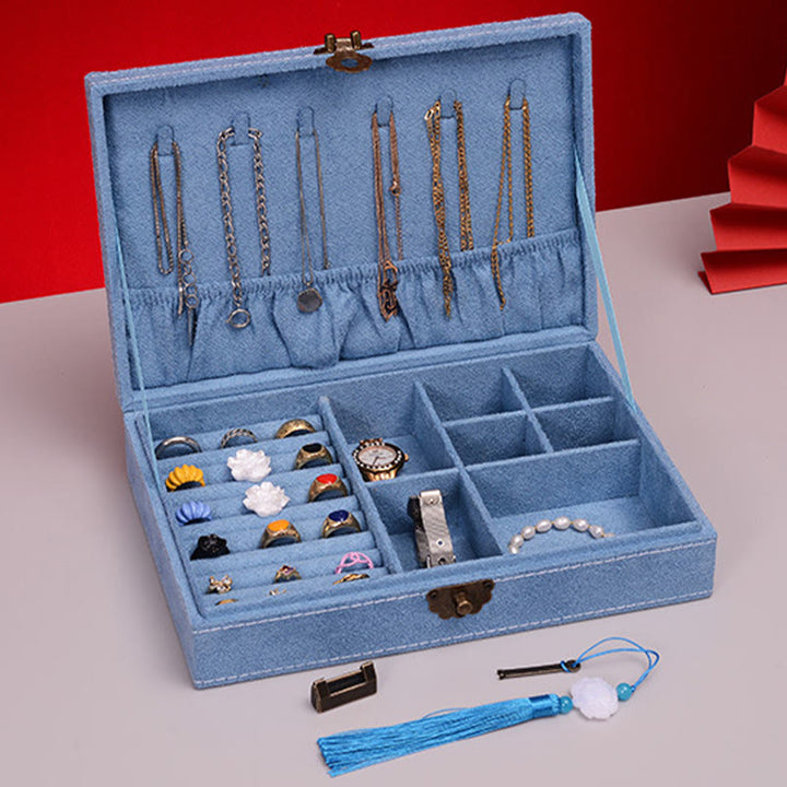 Caja organizadora de joyería de diseño Simple con Buddha Stones, caja de almacenamiento de joyería de franela de una sola capa con cerradura - image 17