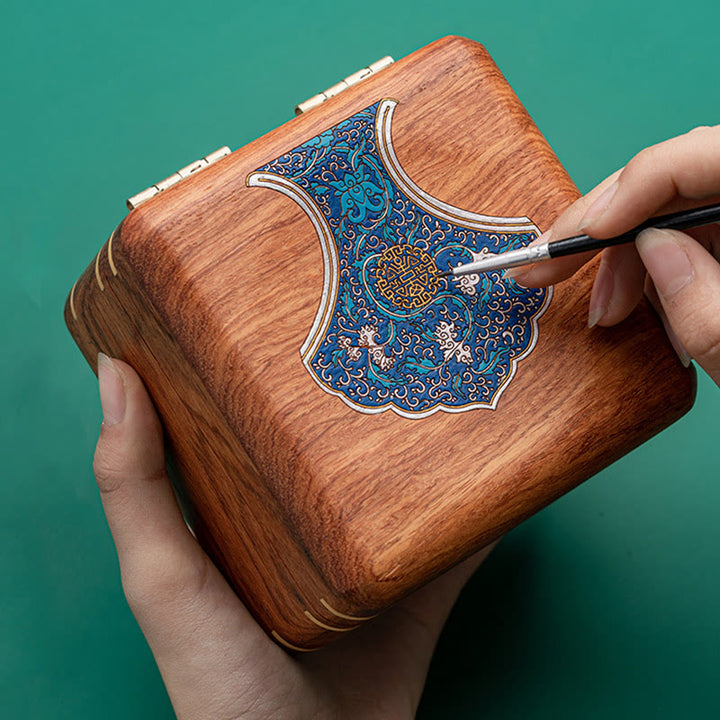 Caja organizadora de regalo de madera, caja de almacenamiento de joyería de palisandro hecha a mano con hoja de flor antigua