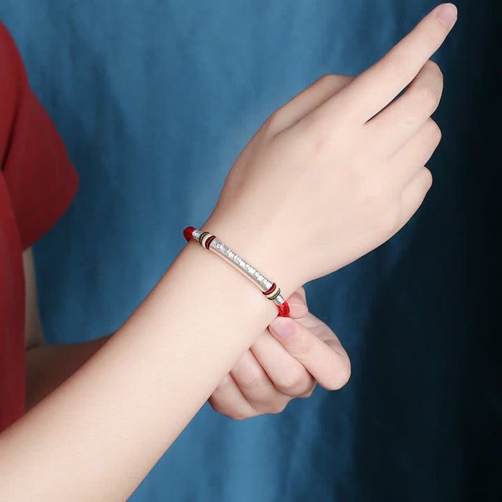 Pulsera de hilo de protección Om Mani Padme Hum de plata de ley 999 con Buddha Stones