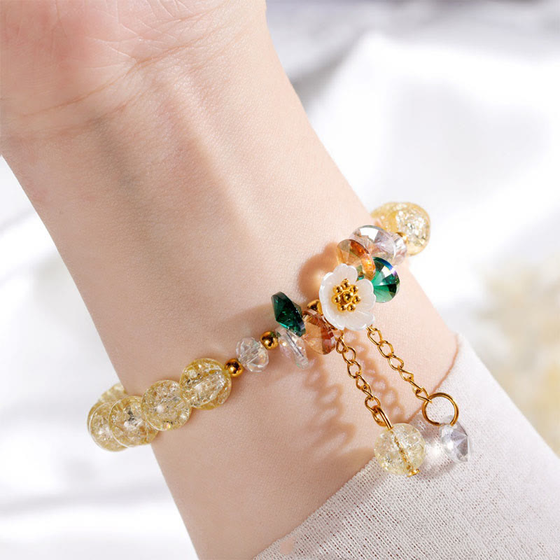 Pulsera de cuentas de cristal con dije de flor de diseño simple con Buddha Stones