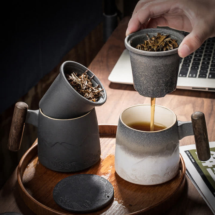 Tazas de té de cerámica vintage con diseño de Buddha Stones y piedras de montaña y mar