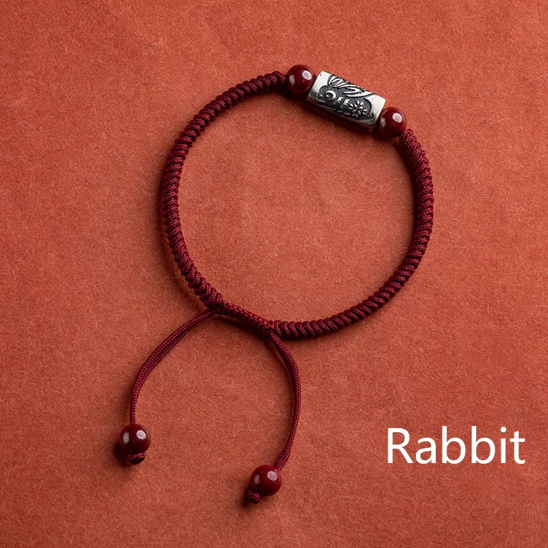 Pulsera de hilo de cinabrio del zodíaco chino de plata de ley 925 con Buddha Stones