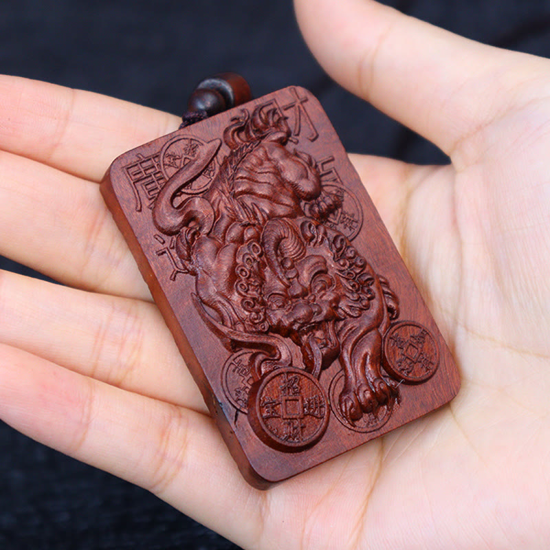 Buddha Stones, relámpago Natural, madera de azufaifa, PiXiu, moneda de cobre, colgante de collar de buena fortuna