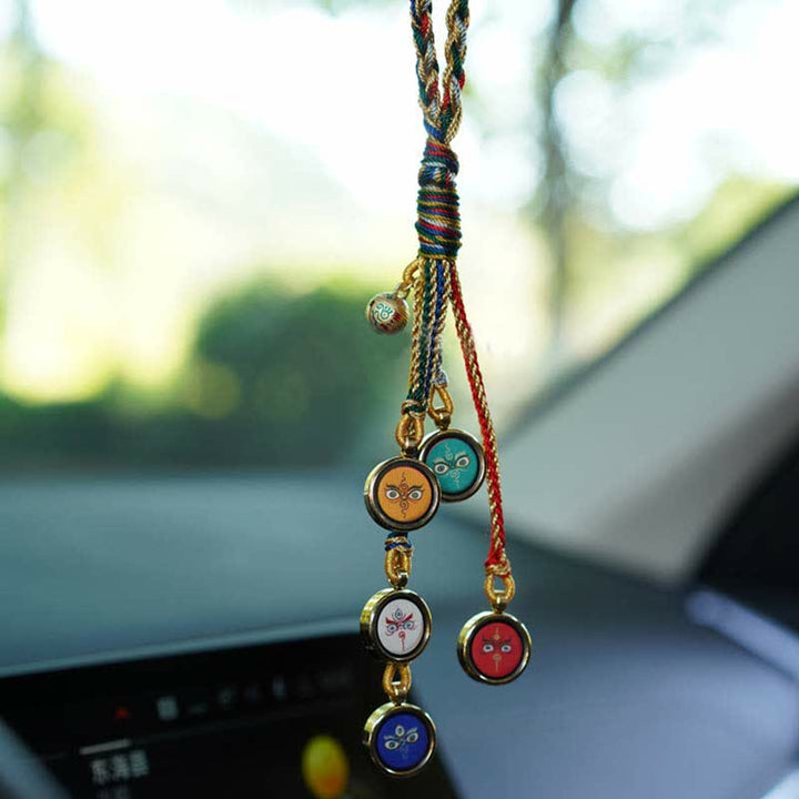 Tíbet hecho a mano cinco dioses de la riqueza Thangka protección pared coche decoración colgante