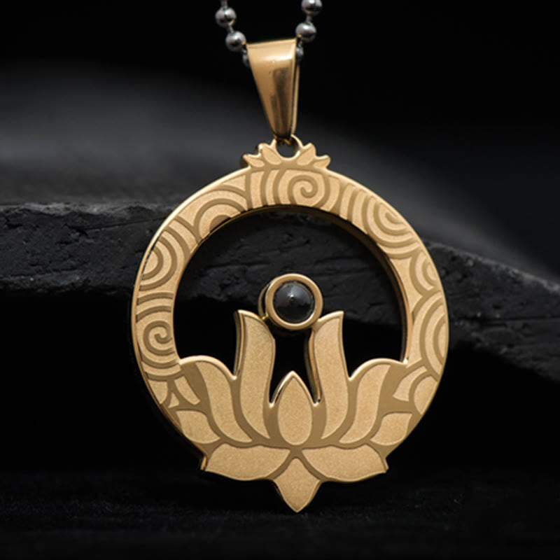 Buddha Stones loto titanio acero iluminación proyección Shurangama Mantra collar colgante