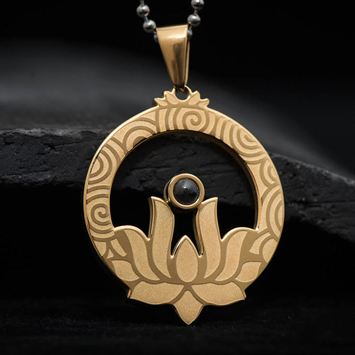 Buddha Stones loto titanio acero iluminación proyección Shurangama Mantra collar colgante