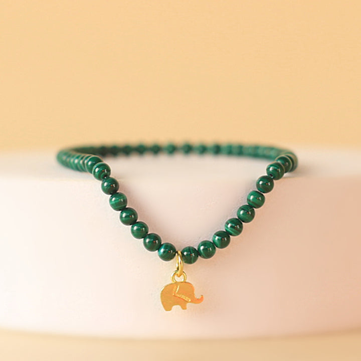 Pulsera con dijes antiansiedad de elefante de malaquita natural con Buddha Stones