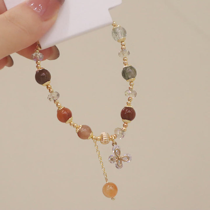 Pulsera con dije de mariposa de Cuarzo rutilado, cristal de arco iris, Fu Lu Shou Natural, Buddha Stones