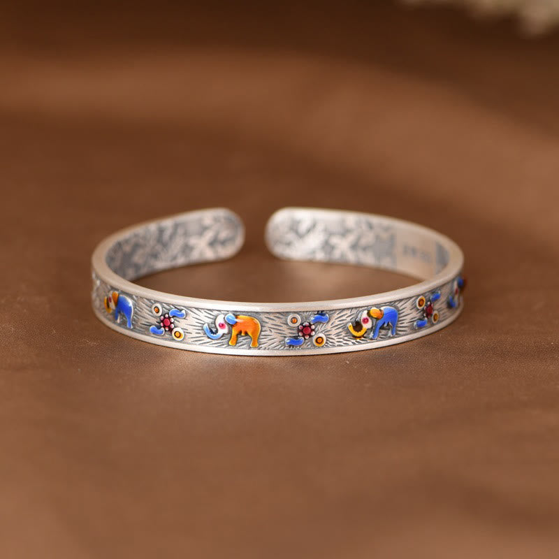 Pulsera de plata de ley 999 con Buddha Stones , diseño de elefante, fuerza y sabiduría