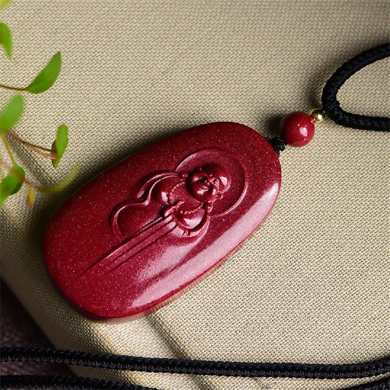 Buddha Stones, Buda sonriente, Yin Yang, calabaza del zodiaco chino, colgante de collar con bendición de cinabrio Natural - image 2