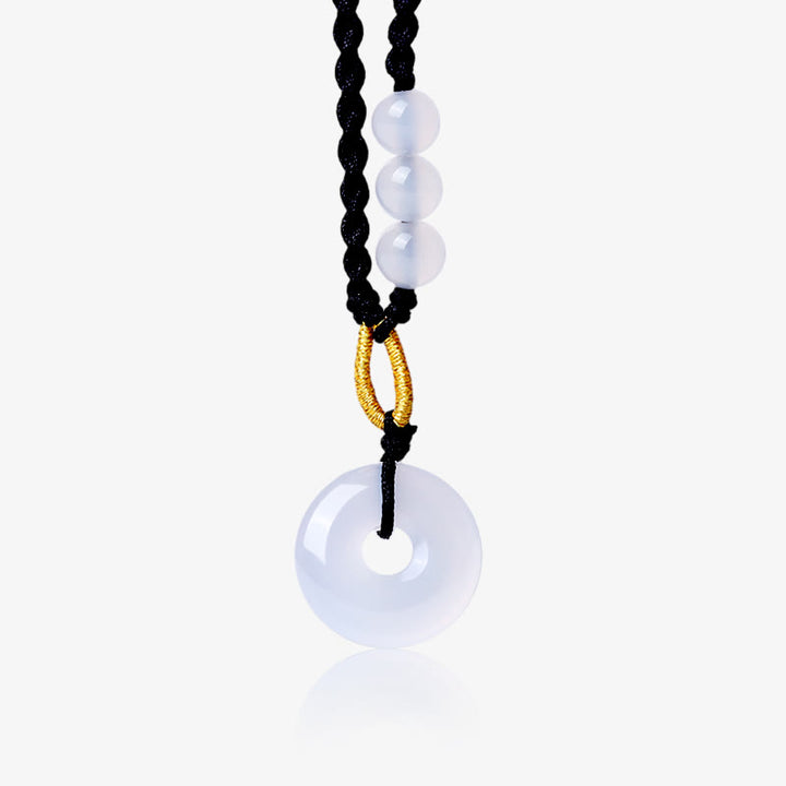 Colgante de collar curativo con hebilla de paz, calcedonia, cuarzo fresa, Buddha Stones