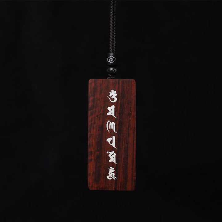 Buddha Stones de plata de ley 999, colgante de collar de protección con incrustaciones de madera de ébano de sándalo rojo y hoja pequeña Om Mani Padme Hum - image 7